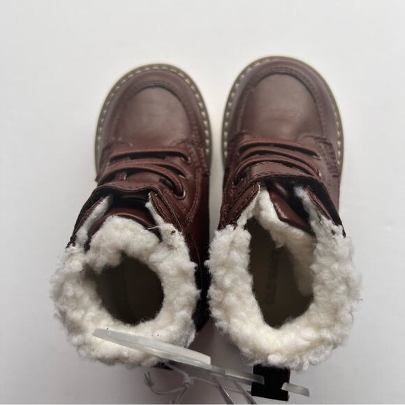 Old Navy Boys Dressy Cognac High Top Boots with Faux Fur Lined Sz 7 - Picture 11 of 11